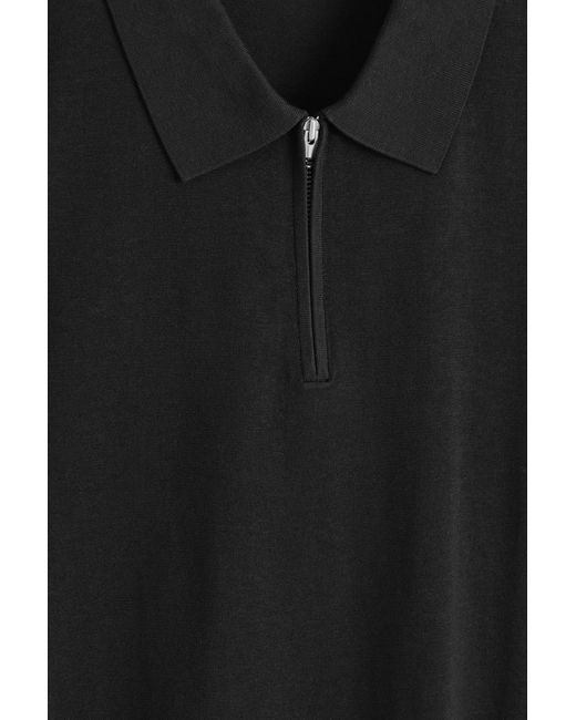 COS Black Slim Knitted Silk Zip-Up Polo Shirt for men