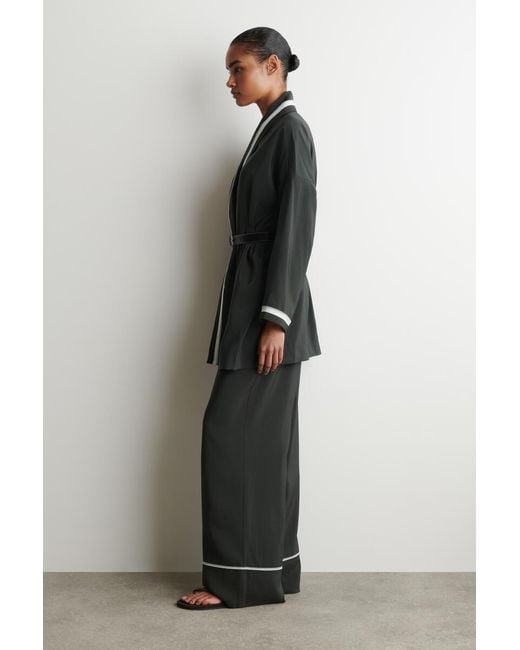 COS Black Contrast-Piped Robe-Style Blouse