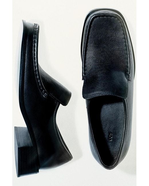COS Black Square-Toe Leather Heeled Loafers