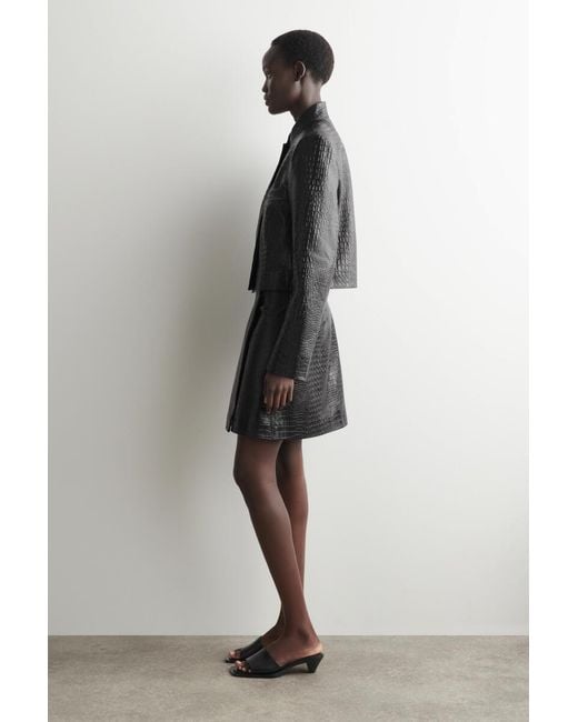 COS Black Cropped Croc-Effect Leather Blazer