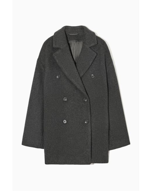 COS Gray Double-breasted Short Wool-blend Coat
