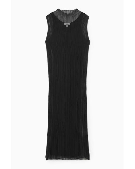 COS Sheer Pliss Midi Dress in Black | Lyst COS Sheer Pliss Midi Dress in Black | Lyst