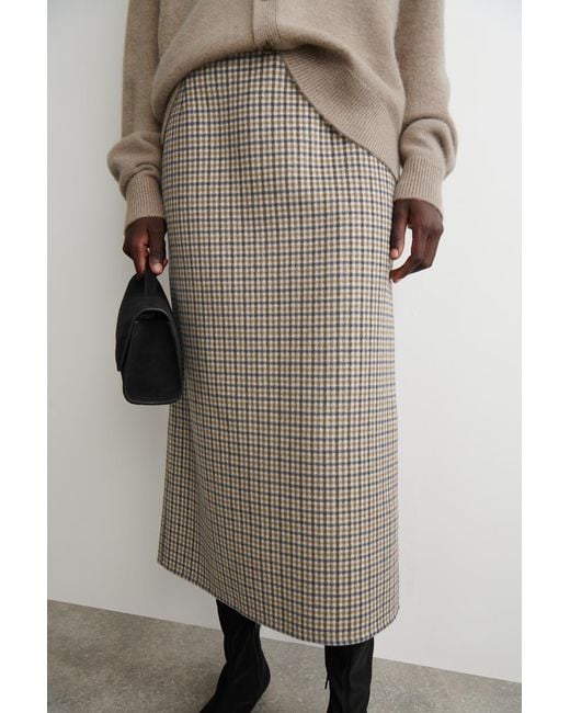 COS Gray Checked Double-Faced Wool Skirt