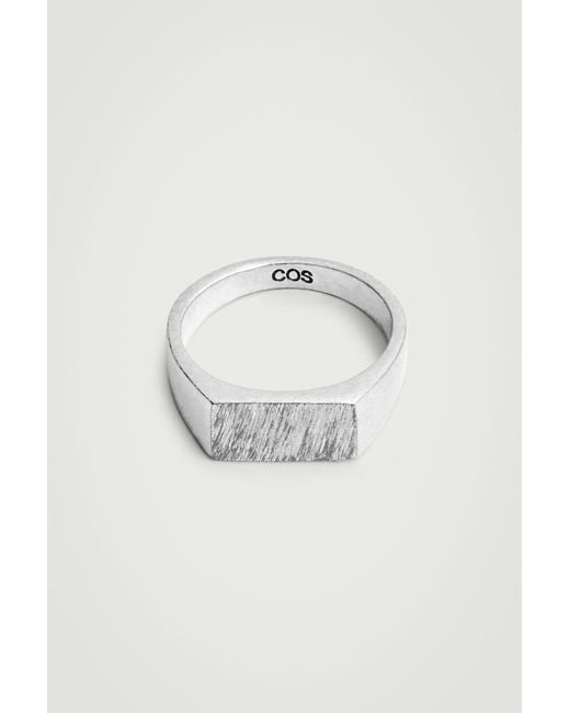 COS Blue Slim Brushed Signet Ring for men