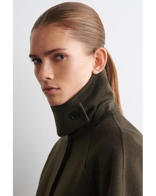 COS Brown Mock-Neck Double-Faced Wool Short Coat