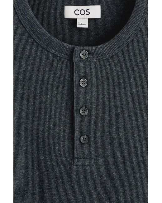 COS Black Slim-fit Ribbed Henley T-shirt In Navy for men