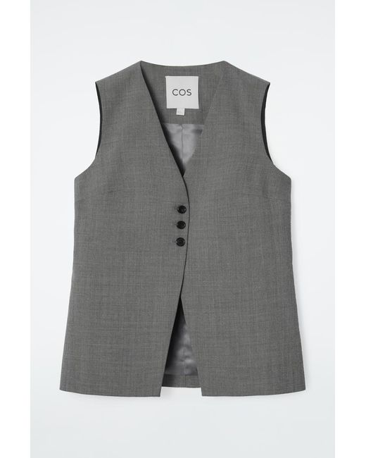 COS Gray Longline Tailored Twill Waistcoat