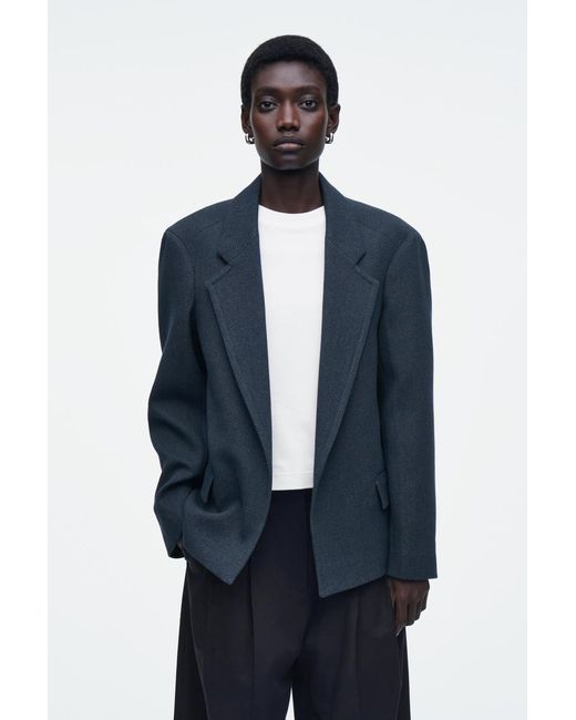 COS Blue Oversized-Blazer Mit Markanter Schulterpartie