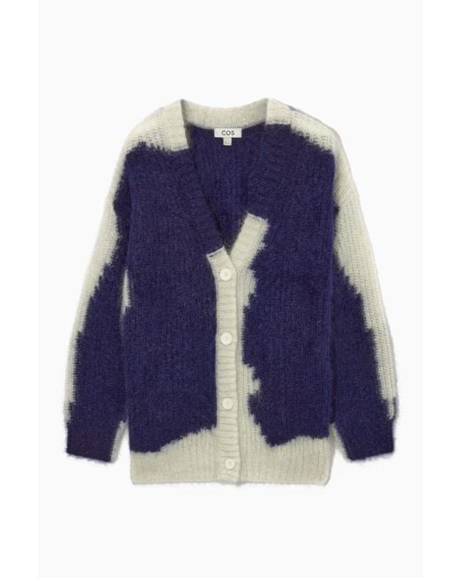 COS Mohair Oversized V-neck Cardigan in Blue | Lyst