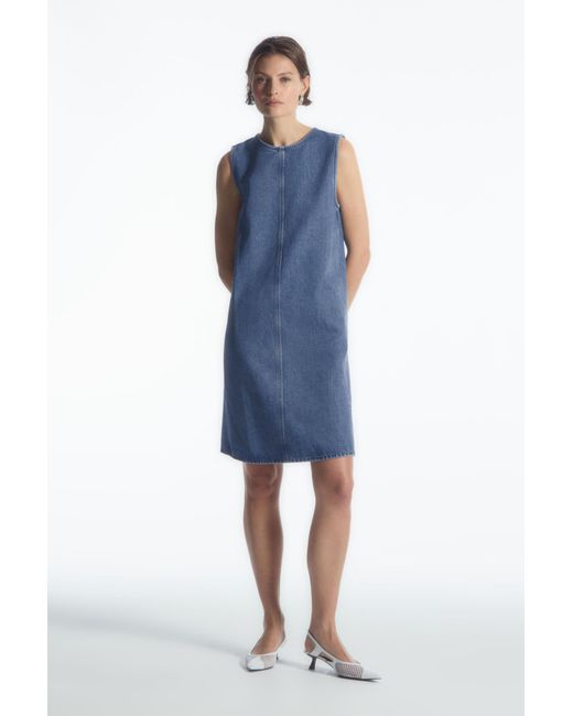 COS Blue Paneled Denim Shift Dress