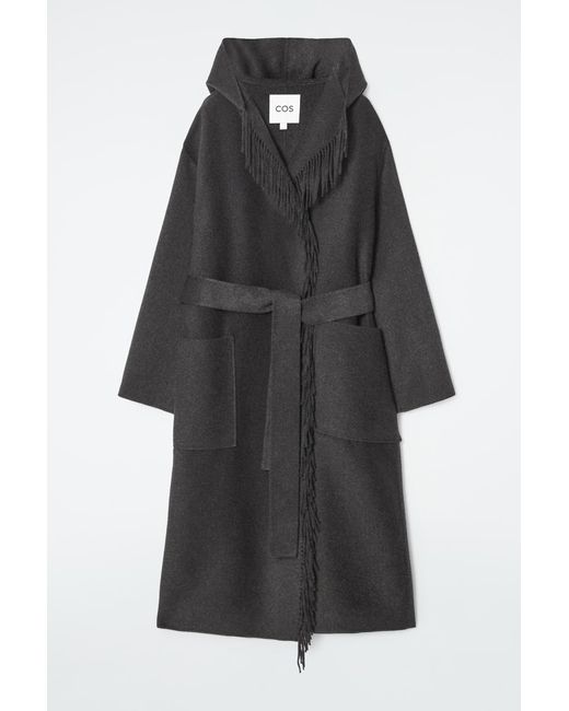 COS Black Fringed Double-faced Wool Coat