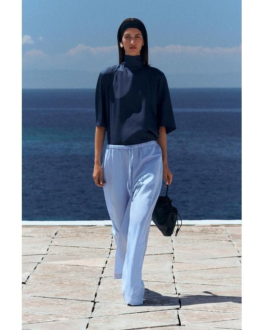 COS Blue Wide-Leg Linen Drawstring Pants