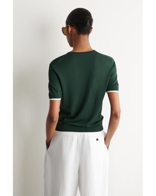 COS Green Layered-Detail Knitted V-Neck T-Shirt