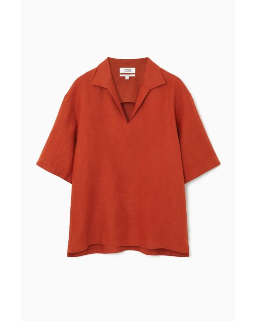 COS Red Linen Resort Shirt