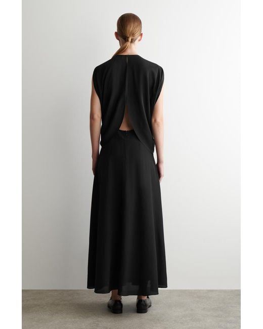 COS Draped Silk Maxi Dress in Black | Lyst