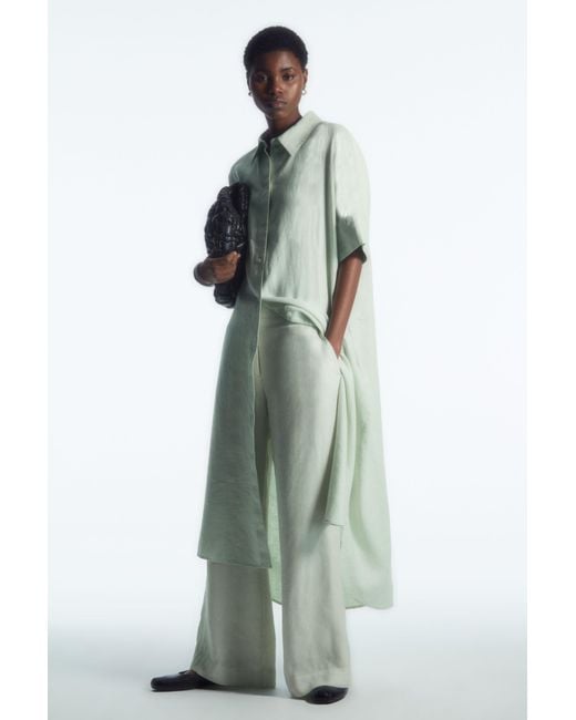 COS Green Oversized Linen Midi Shirt Dress