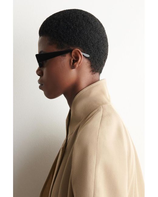 COS Black Slim Rectangular Sunglasses