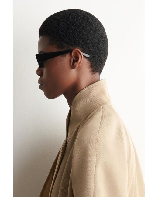 COS Black Slim Rectangular Sunglasses