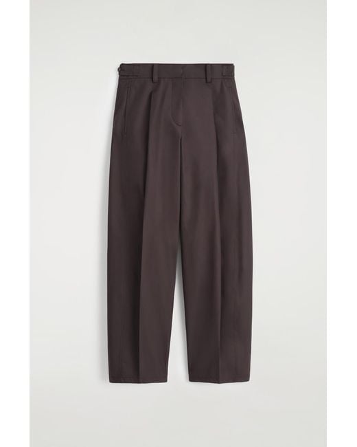 COS Gray Pleated Cotton Barrel-Leg Trousers