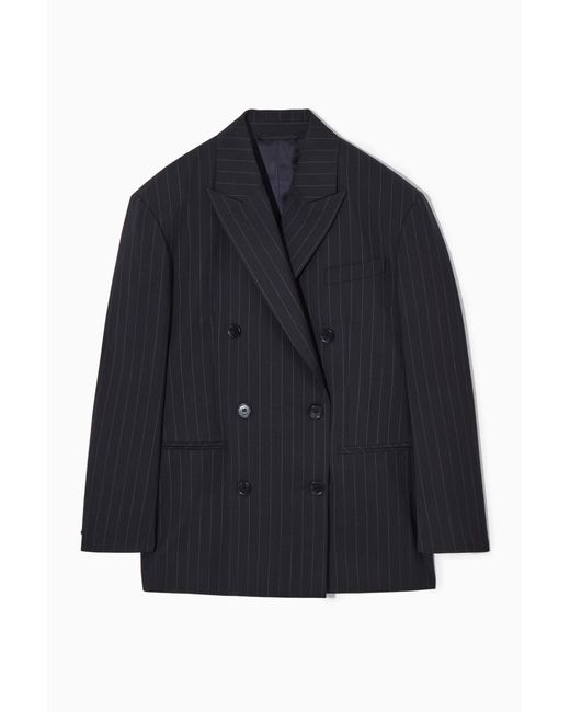 COS Blue Oversized Pinstriped Wool Blazer