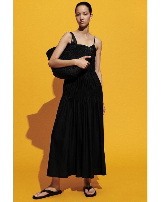COS Black Gathered Jersey Midi Dress