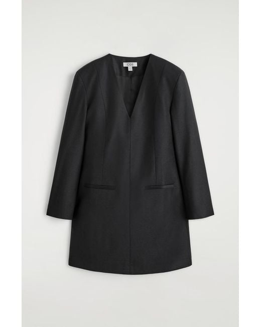 COS Black Wool-Flannel Tuxedo Dress