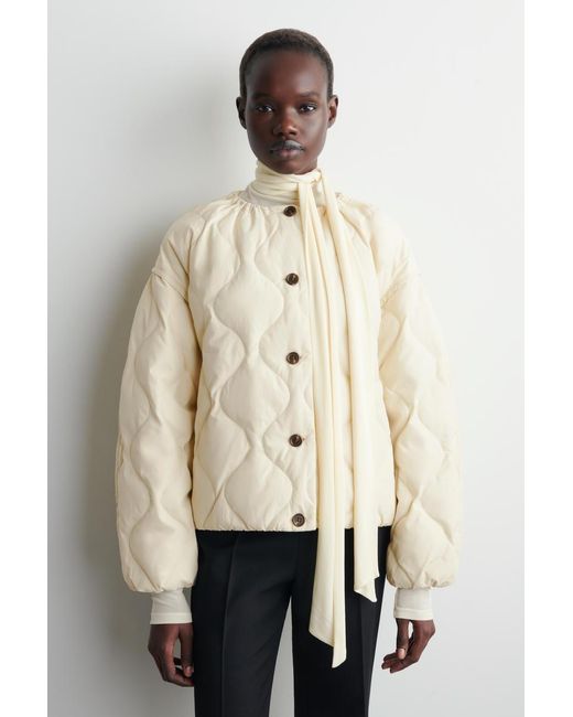 COS Natural Gathered Quilted Down Jacket