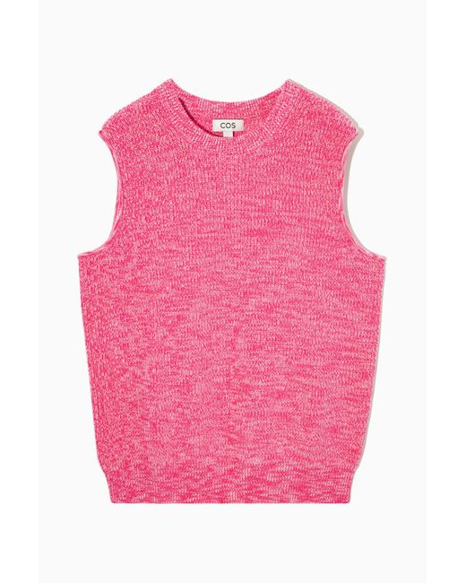 COS Cotton Regular-fit Knitted Vest in Pink | Lyst
