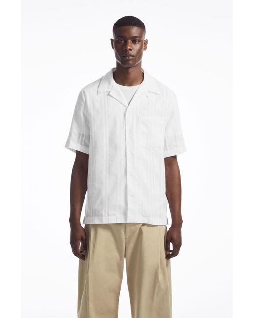 COS White Striped Short-sleeved Shirt for men