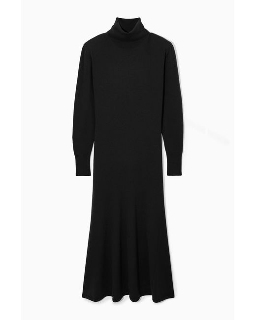 COS Black Power-shoulder Merino Wool Maxi Dress