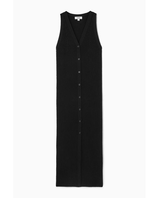 COS Black Buttoned Rib-knit Maxi Dress