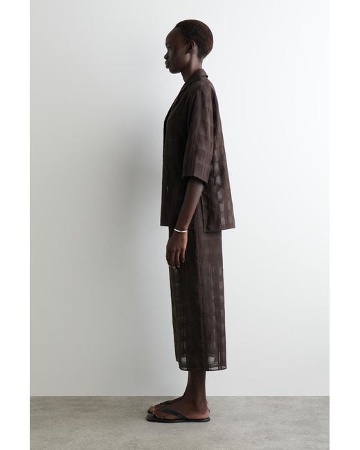 COS Brown Layered Sheer Checked Midi Skirt