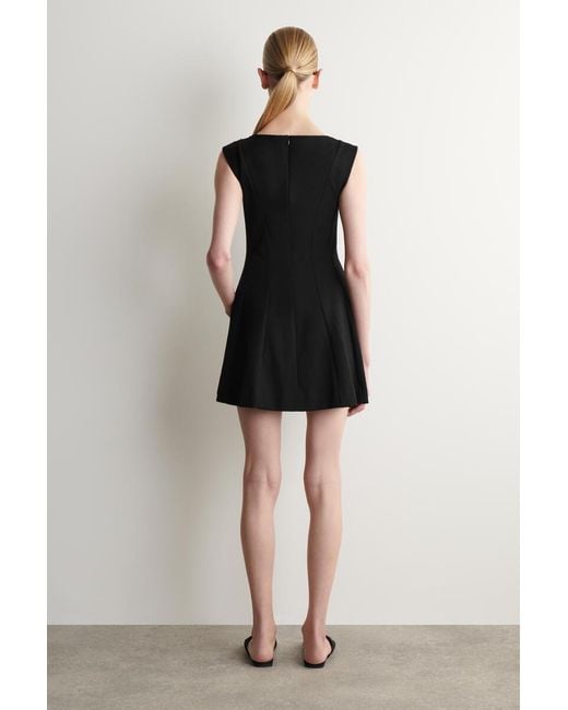 COS Black Sculpted Flared Cotton Mini Dress