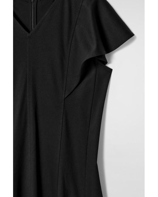 COS Black Petal-Sleeve Cotton Midi Dress