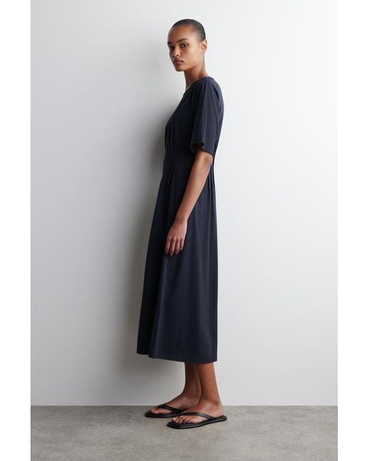 COS Blue Pintucked Cotton Midi Dress