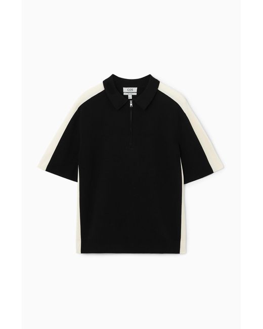 COS Black Color-block Half-zip Polo Shirt for men