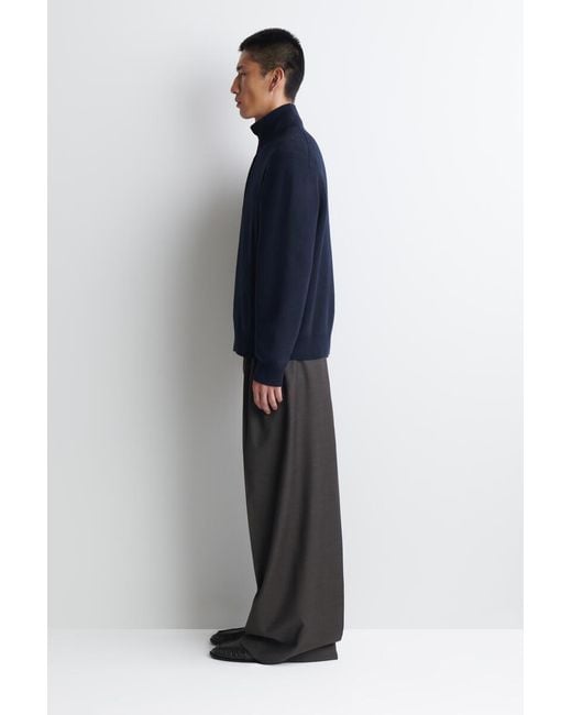 COS Blue Double-Faced Knitted Half-Zip Jumper for men