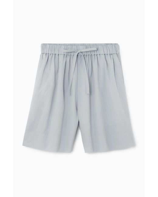 COS Gray Seersucker Drawstring Shorts