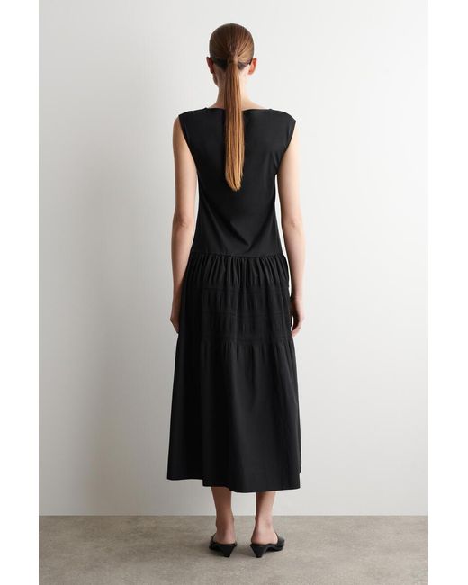 COS Black Tiered Gathered Midi Dress