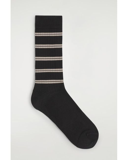 COS Black Striped Ribbed Cotton Socks for men