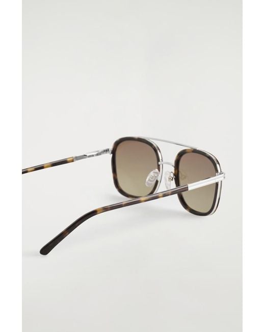 COS Brown Round-Frame Aviator Sunglasses for men