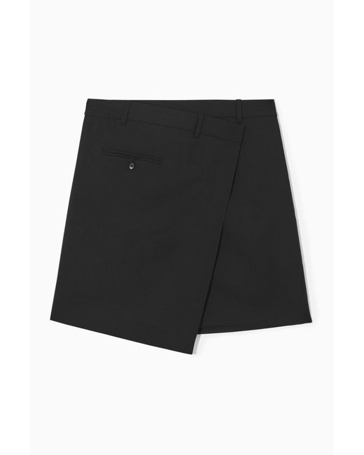 COS Black Asymmetric Wool Mini Wrap Skirt