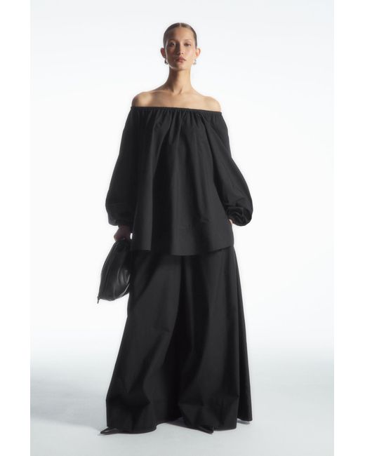 COS Black Gathered Wide-leg Trousers​