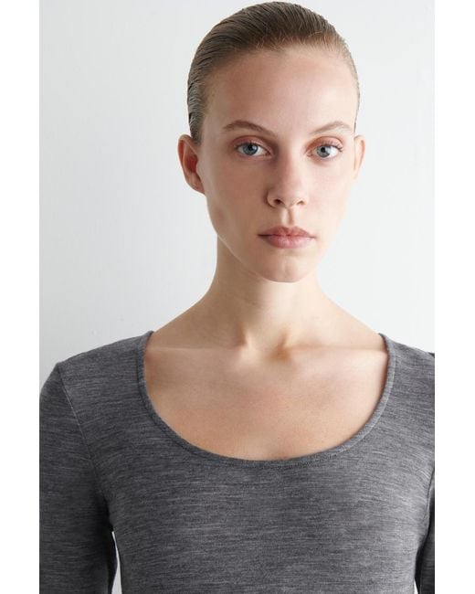 COS Gray Merino Wool Scoop-Neck Top
