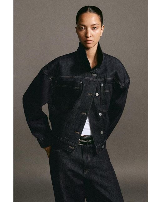 COS Blue Funnel-Neck Denim Jacket