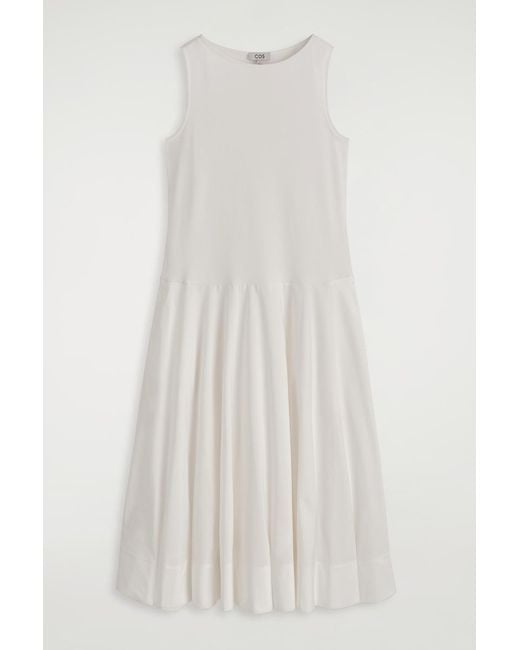 COS White Boat-Neck Cotton A-Line Midi Dress