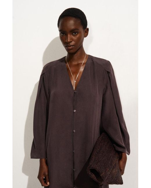 COS Purple Gathered Silk Midi Dress