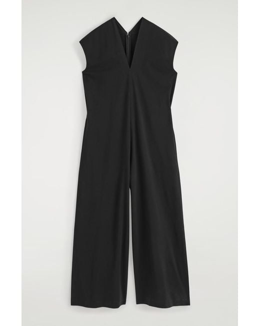 COS Black V-neck Jersey Jumpsuit