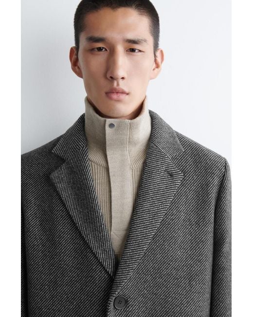 COS Gray Single-Breasted Wool Long Coat for men