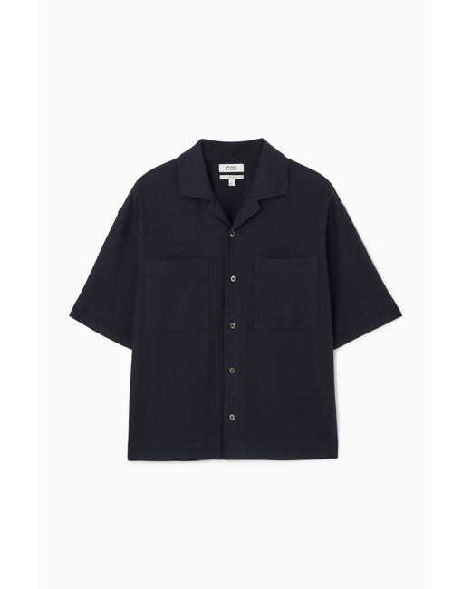 COS Blue Textured Camp-collar Shirt for men